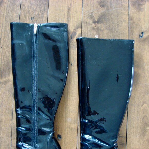 Aldo Black Pantent Leather Knee High Stiletto Boots Pointy Toe Size UK 5 US 7.5 - Picture 8 of 16